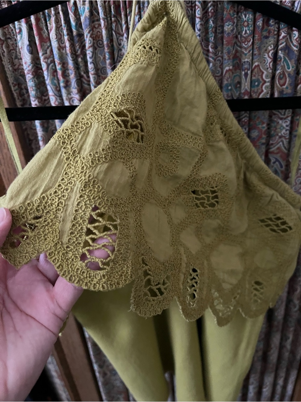 Anthropologie Crochet Cotton Lace-Trim halter top Olive Green XL - Picture 7 of 11